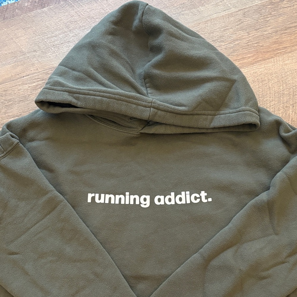 Olive Green Hoodie with 'Running Addict' Print
